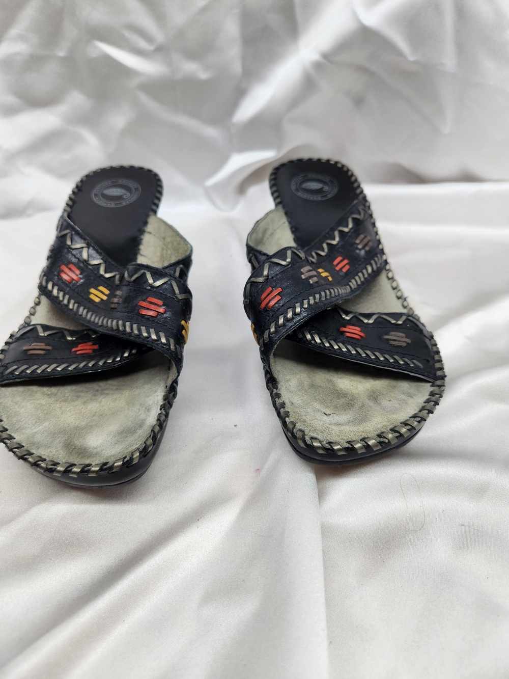 Nurture by Lamaze Black Slide Sandals with Red and Yellow Stitching